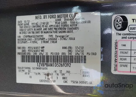 2013 Ford Mustang V6 из США, поврежденный, VIN 1ZVBP8AM1D5269392